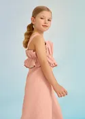 Abel & Lula Girls Pale Pink Crepe Ruffle Jumpsuit