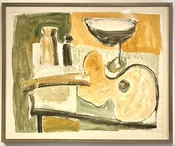SOLD  Neil Metzler  (American, WA 1930-2009)  "Still Life with Guitar" — driftwood modern