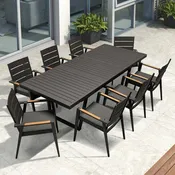 9 Pc Aluminum Patio Dining Set – Raven Extension Table & Keto Stacking Chairs | Seats 8