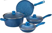 Alpine Cookware 7pc Set Aluminum Blue Nonstick with Marble Coati