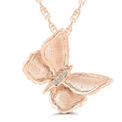 10kt Rose Gold Satin Finish 0.01cttw Diamond Butterfly Pendant