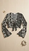 Black Lace Tie Front Blouse