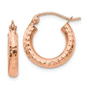 10k Rose Gold 15mm x 3mm Diamond Cut Round Hoop Earrings