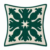 12" Hawaiian Quilt Pillow Slip - Hunter Green Dusty Rose on Off white