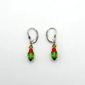 925 Sterling Silver Leverback Earrings With Green Red & Yellow Crystal Beads