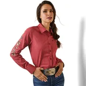 Ariat Women's Team Kirby Long Sleeve Shirt, Earth Red with Pony Embroidery