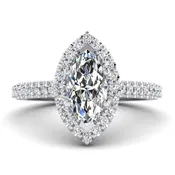 Oval Diamond Halo Engagement Ring With Accents
