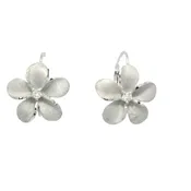 13mm Plumeria Leverback Earrings in White Gold