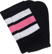 Kids Black tube socks with White-BubbleGum Pink stripes style 3