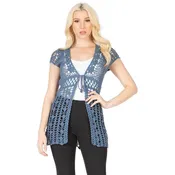 Blue Front Tie Short-Sleeve Crochet Cardigan