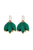 Emerald Gold Dipped Fall Feather Tassel Statement Earrings