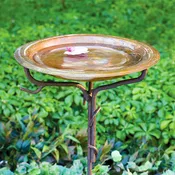 Ancient Graffiti Pure Copper Birdbath with Twig H-Stake – 95105