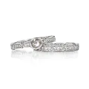 Art Deco White Gold Engagement Ring &amp; Wedding Band *Prices will vary based on stone size*