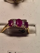 10K Gold Three Stone Ring 1.4ct Oval Rubies 1.7g