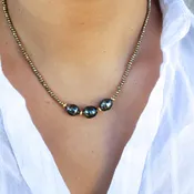 3 Tahitian Pearls & Pyrite Necklace
