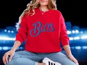 Bills Glitter Crewneck Sweatshirt in Red & Royal Blue