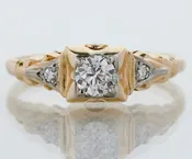 Antique 14k Two-Tone Gold Diamond Engagement Ring | Copper Canary Fine Jewelry