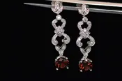 14 Karat White Gold Diamond and Garnet Dangles