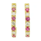 0.15ctw Ruby & 0.15ctw Diamond Accented Semi-Hoop Earrings in 14K Yellow Gold - 2.1Grams
