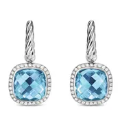 Albion Drop Earrings in Sterling Silver with Blue Topaz and Diamonds, 10mm