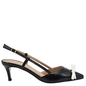 Alessia Black Leather Kitten Heel Slingback
