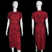 1940s Red Paisley Rayon Day Dress – Size M