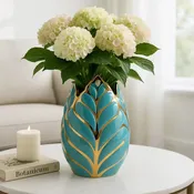 Decorative Vase - Turquoise/Gold Ceramic Leaf Sculptural,8in 13036-08
