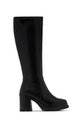 Addie Lug Sole Block Heel Knee High Boots – Black