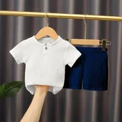 0–5Y Unisex Summer Cotton Clothing Set – Breathable Linen T-Shirt & Elastic Shorts for Toddlers & Kids