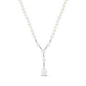 Cultured Pearl & White Lab-Created Sapphire Y Necklace Sterling Silver 17"