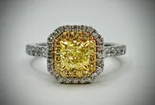 1.02 Carat Cushion Vs2 Fancy Yellow Diamond Halo Ring