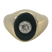 14K Yellow Gold Diamond and Onyx Men's Ring, 0.39 Carat Diamond, G/I2 Quality