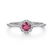 14k White Gold Ruby and Diamond Halo Ring – LR51264W45RA
