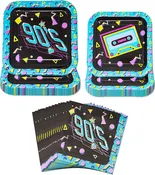 90s Party Plates and Napkins Pack (52 Pieces for 16 Guests)