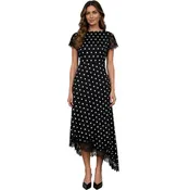 Black Polka Dot Lace Trim Short Sleeve Midi Dress