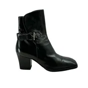 CHANEL Black Leather Square Toe Ankle Boots