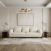 100" Cream Fabric Sofa With Wood Brown Legs