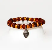 Beaded Bracelet Dark Brown Leather Copper Beads