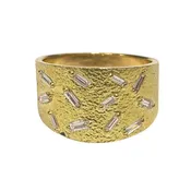 18K Yellow Gold Baguette Diamond Textured Band Ring