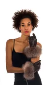 Brown/Crystal Fox Leather Gloves