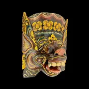 Balinese Barong Pig Mask: Hand-Carved Wood Polychrome Folk Art Wall Decor