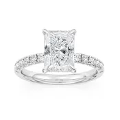 100 Facet Radiant Lab Grown Diamond Engagement Ring with Under Halo in 14k White Gold