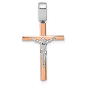 14k Rose and White Gold Polished Crucifix Pendant