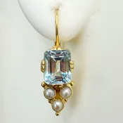 14k Annabel Lee Blue Topaz and Pearl Earrings