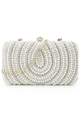 Adorn White & Gold Faux Silk Embellished Pearl Work Box Clutch (ADCL2211A)