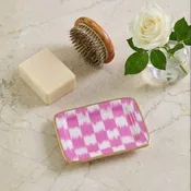 Checkered Ikat Enameled Laney Soap Dish