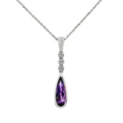14K White Gold Pear Amethyst & Diamond Pendant — Croft & Stern Jewelry Designs