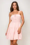 DX46641 | Solid Smocked Waist 3 Tier Woven Mini Dress