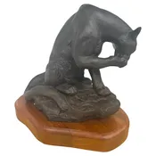 12" Nicholas Wilson Bronze Mountain Lion Sculpture on Wood Base 3/25