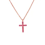 14K ROSE GOLD PINK SAPPHIRE CROSS NECKLACE